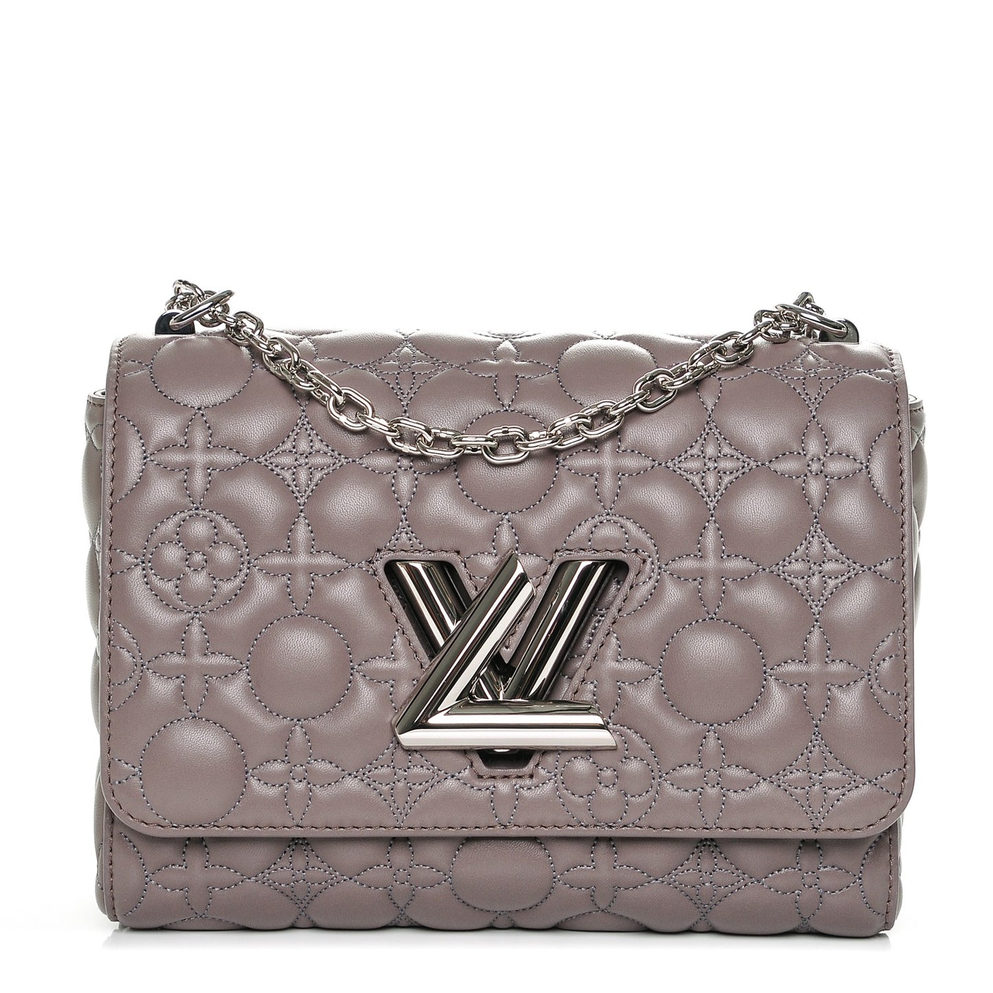 Lambskin Flower Quilted Twist Shoulder Bag GM Gris