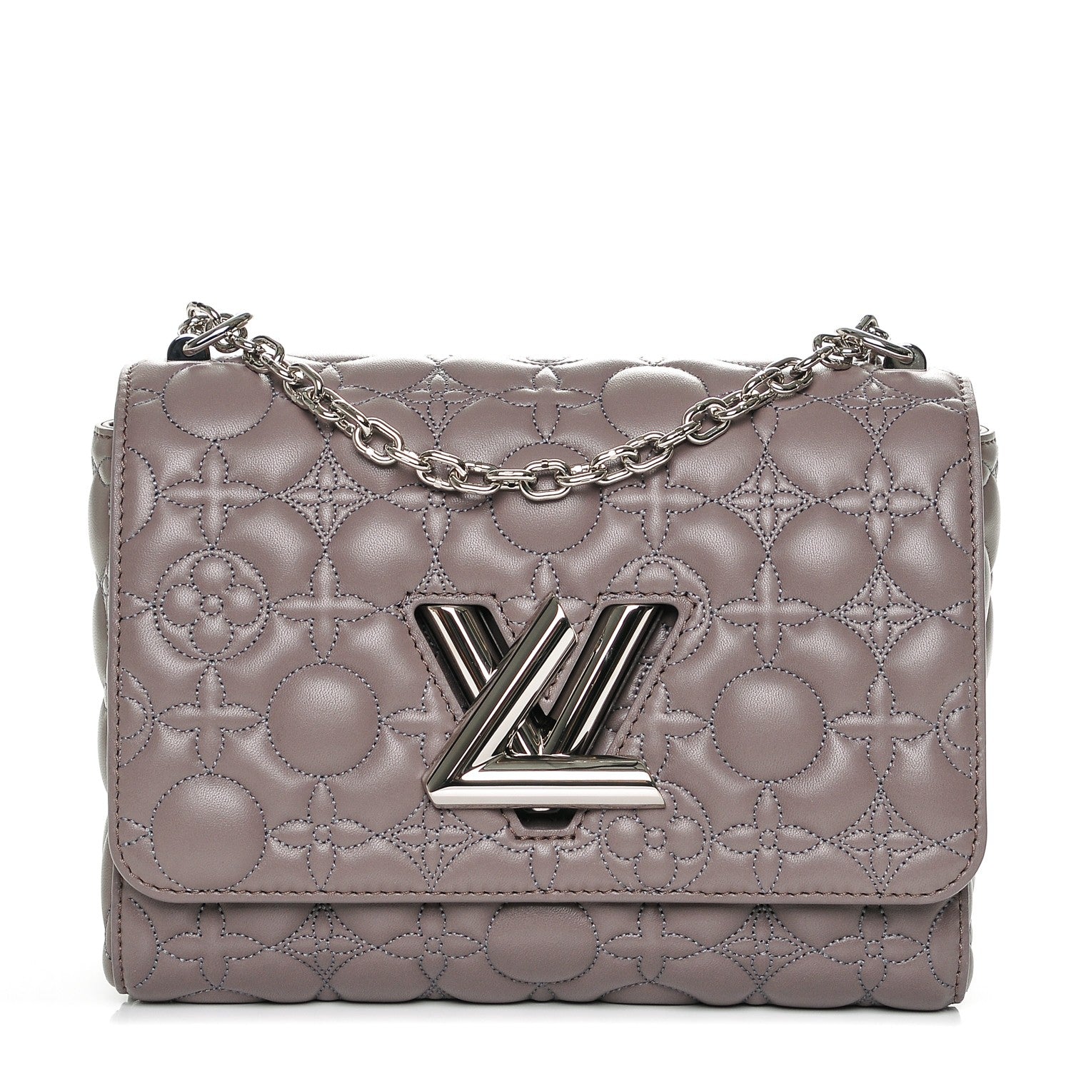 Louis Vuitton Lambskin Flower Quilted Twist Shoulder Bag GM Gris 1 of 7