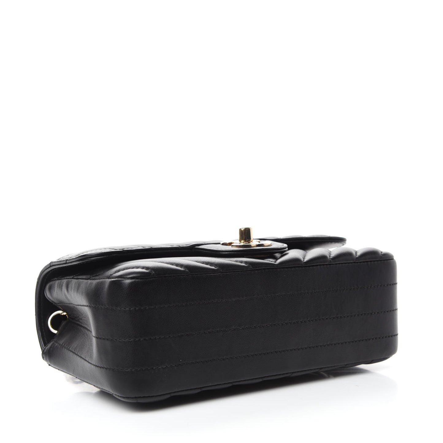 Lambskin Chevron Quilted Mini Rectangular Flap Black