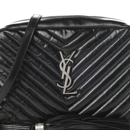 Saint Laurent Cracked Shiny Calfskin Matelasse Monogram Lou Camera Bag Black 8 of 10