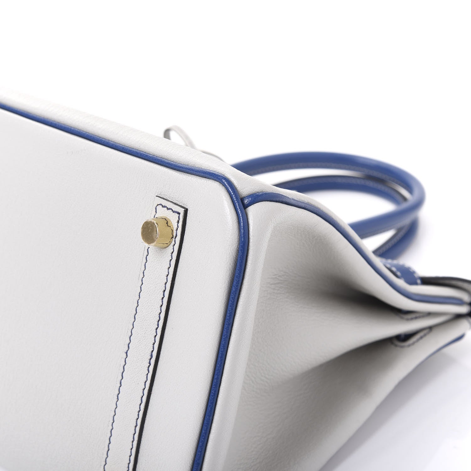 Hermes Chevre Mysore Bi-Color Horseshoe Birkin 30 Gris Perle Bleu Electrique 6 of 14