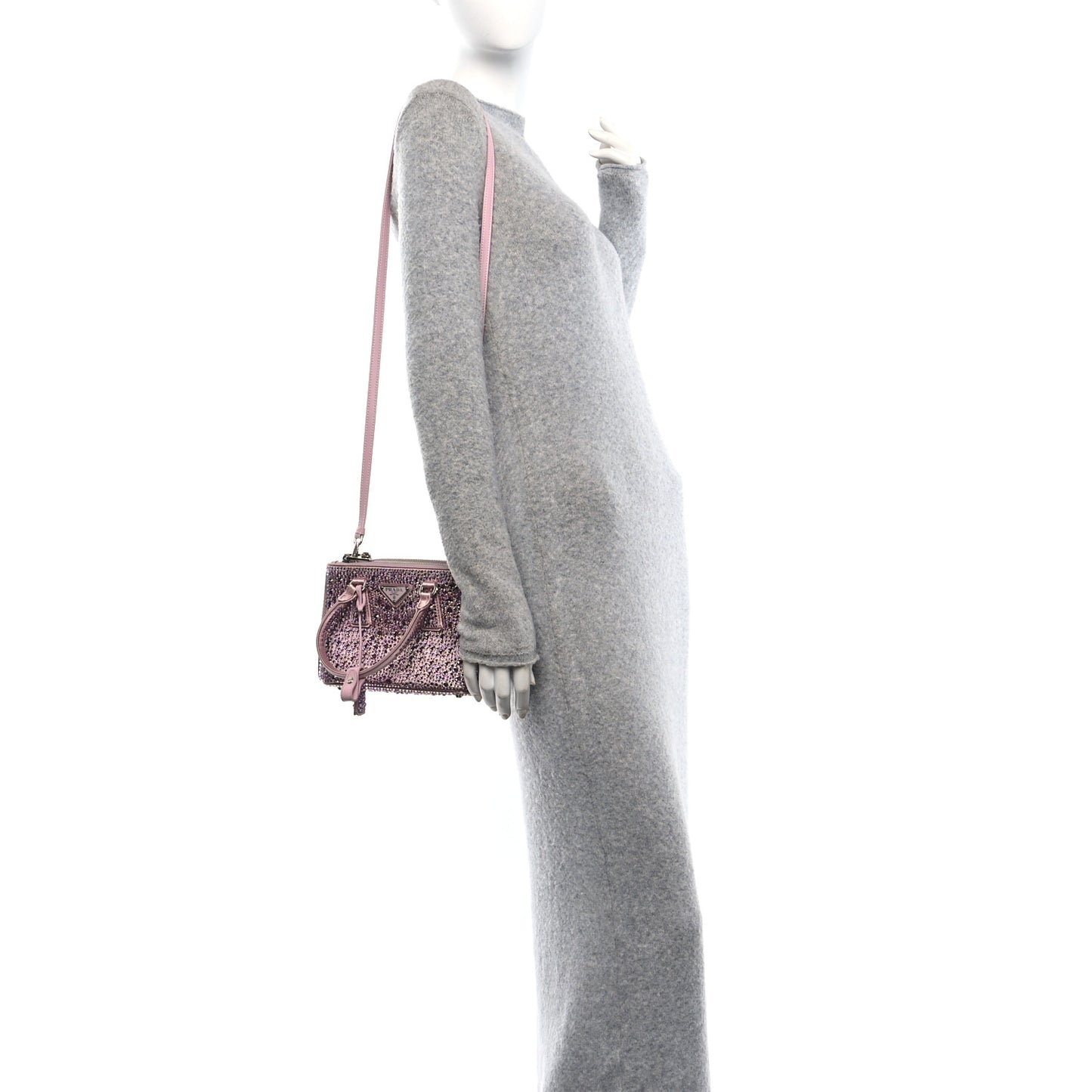 Satin Crystal Mini Galleria Double Zip Tote Alabastro