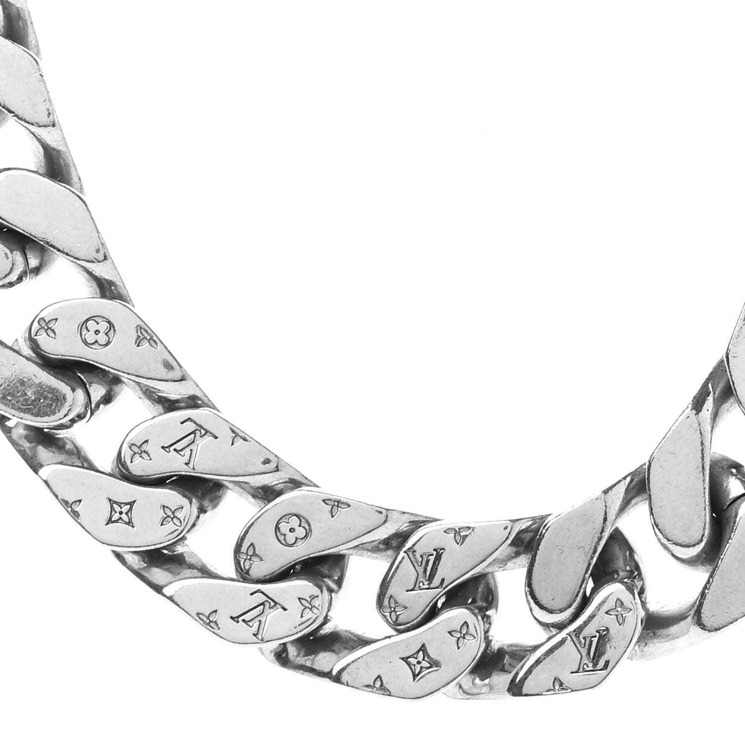 Louis Vuitton Metal Monogram Etched LV Chain Links Necklace Silver 4 of 7
