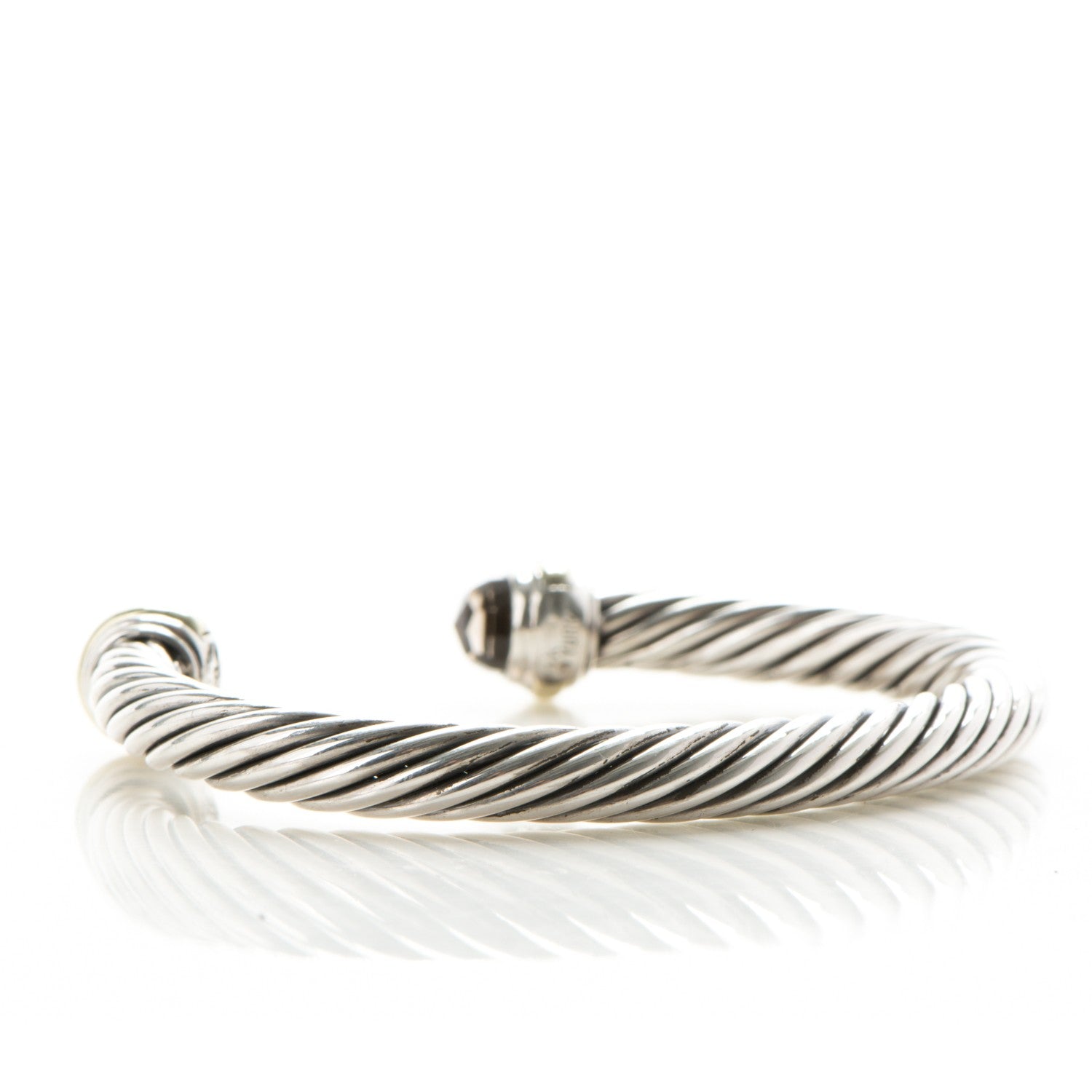 David Yurman Sterling Silver 14K Yellow Gold Smoky Quartz 7mm Cable Classics Bracelet 3 of 4