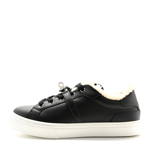 Calfskin Shearling Day Sneakers 36 Black Ecru