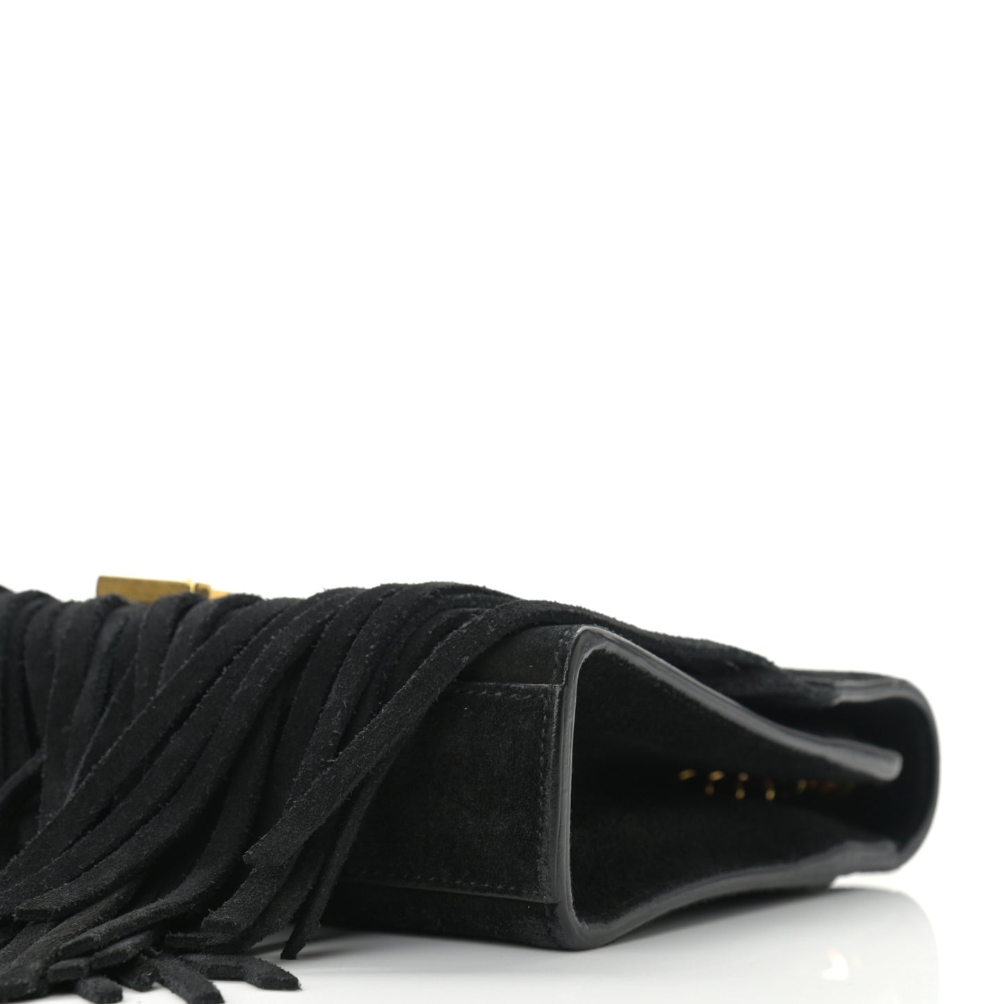 Suede Fringe Small Monogram Satchel Black
