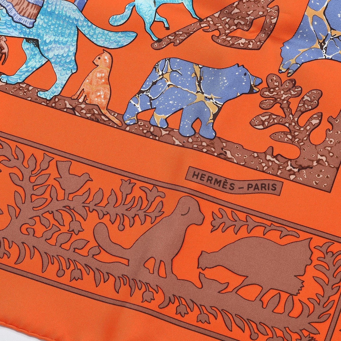 Silk Early America Scarf 90 Orange Turquoise Havane