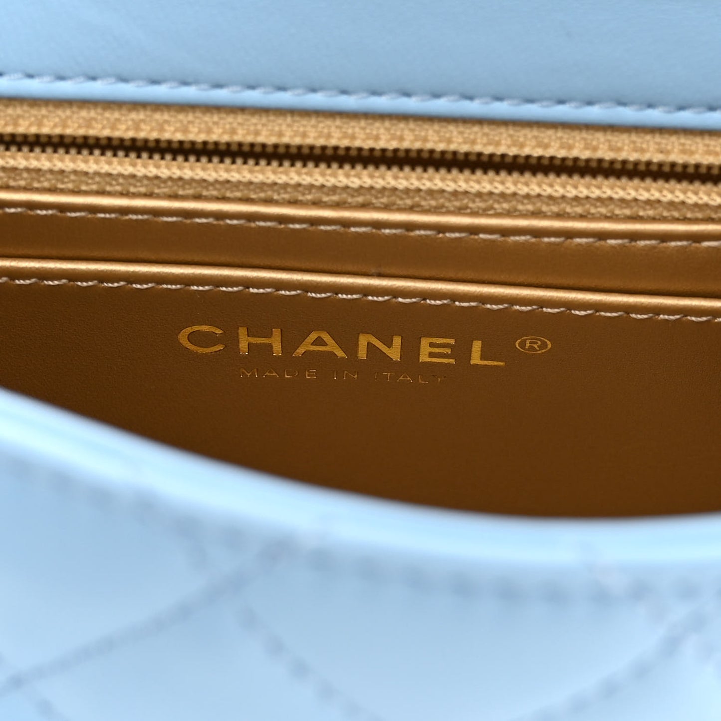 Lambskin Quilted Mini Pearl Crush Flap Light Blue