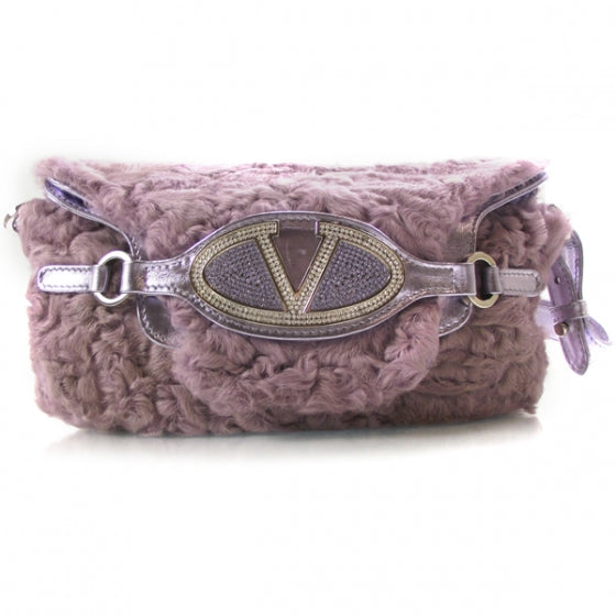 Valentino Garavani Broadtail Fur Crystal Shoulder Bag 1 of 8