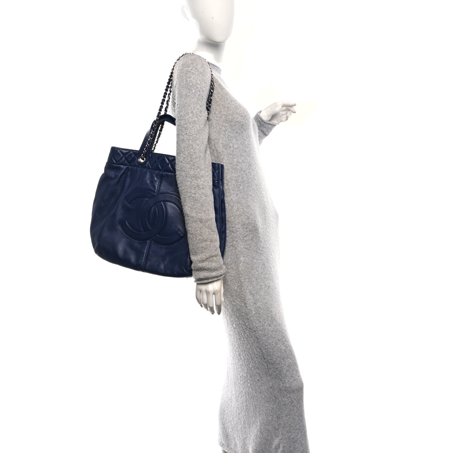 Chanel Calfskin Large Trianon Tote Navy Blue 2 of 11