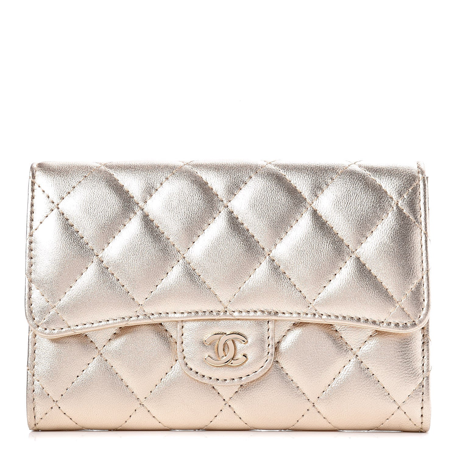 Chanel Lambskin Quilted Small Flap Wallet Pale Gold 1 of 10