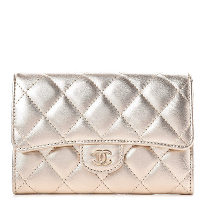 Chanel Lambskin Quilted Small Flap Wallet Pale Gold 1 of 10