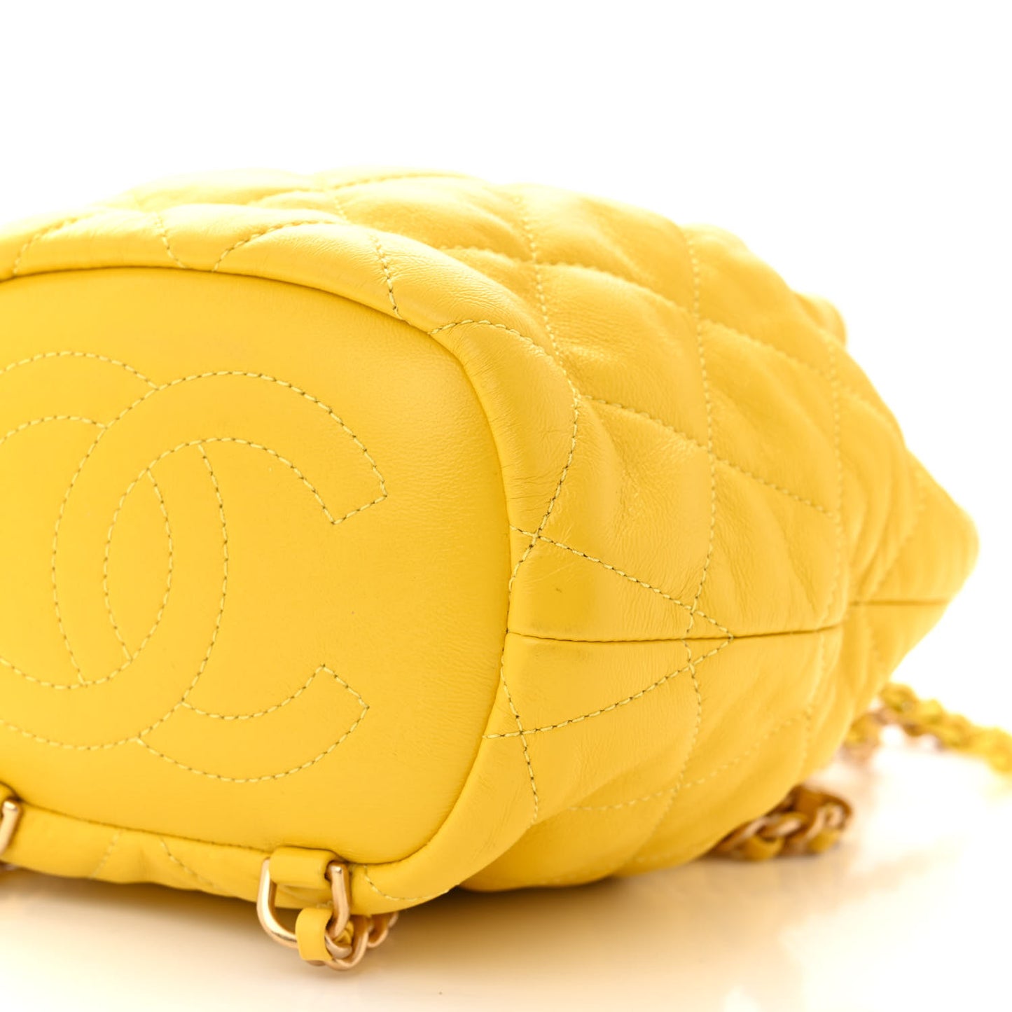 Lambskin Quilted Drawstring Backpack Yellow