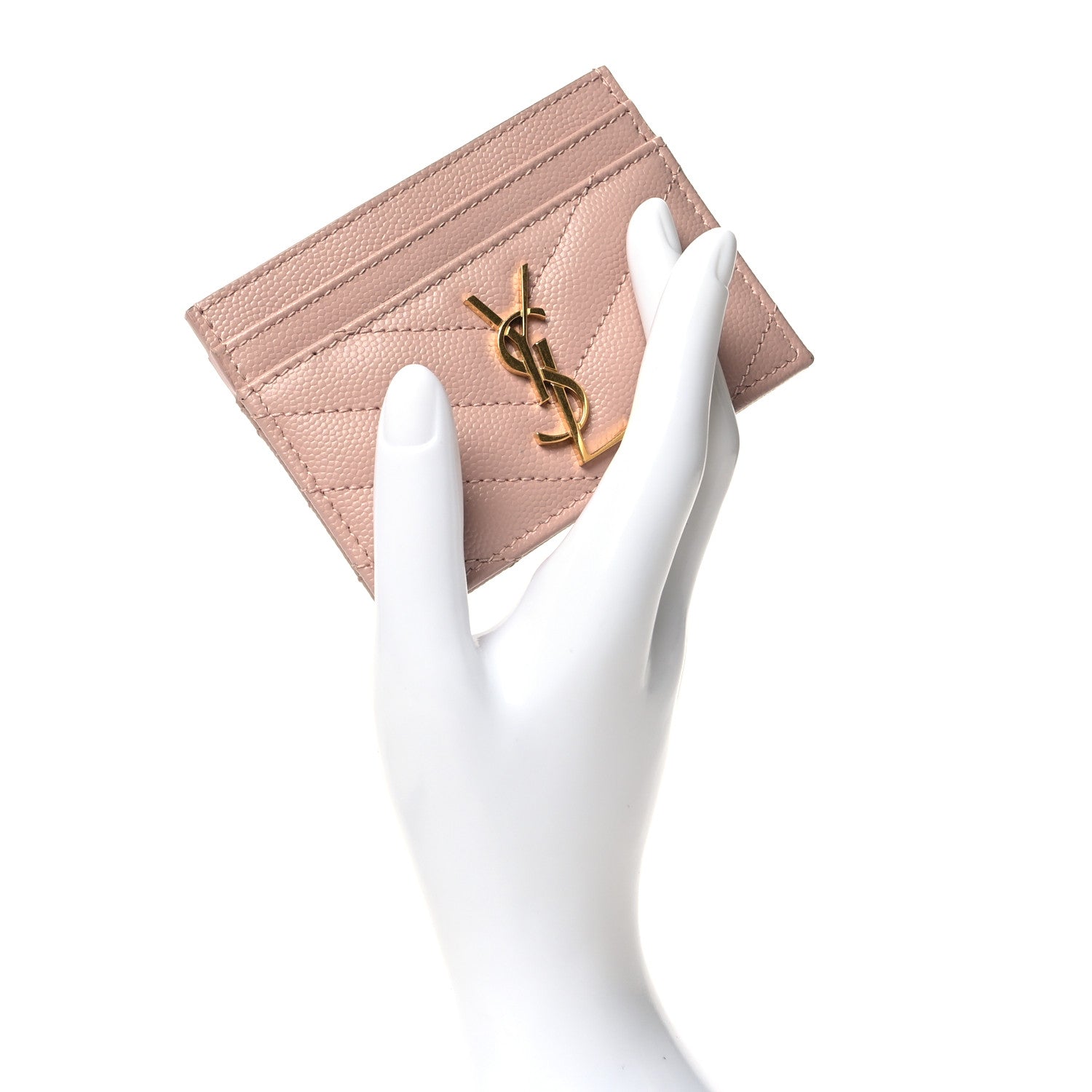 Saint Laurent Grain De Poudre Matelasse Chevron Monogram Credit Card Case Pale Pink 2 of 11
