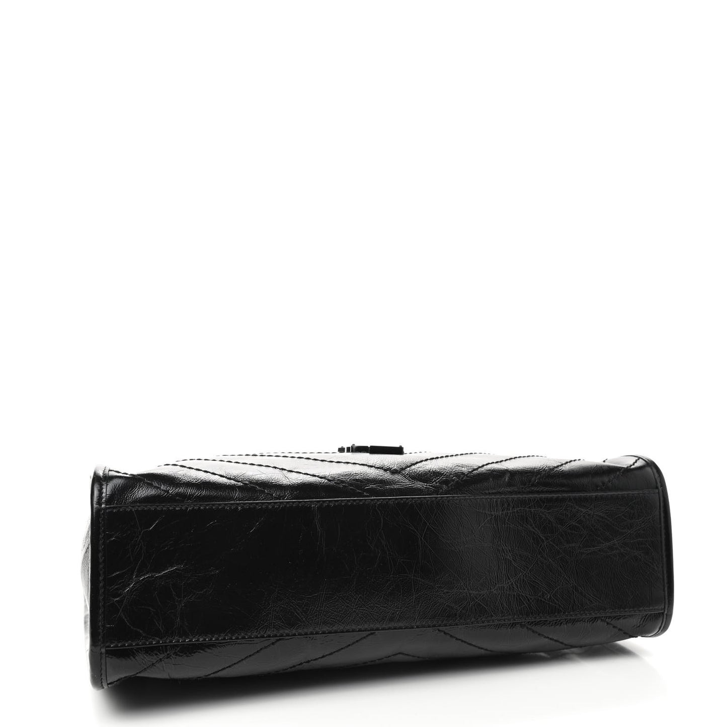 Crinkled Calfskin Matelasse Monogram Medium Niki Shopper Tote Black