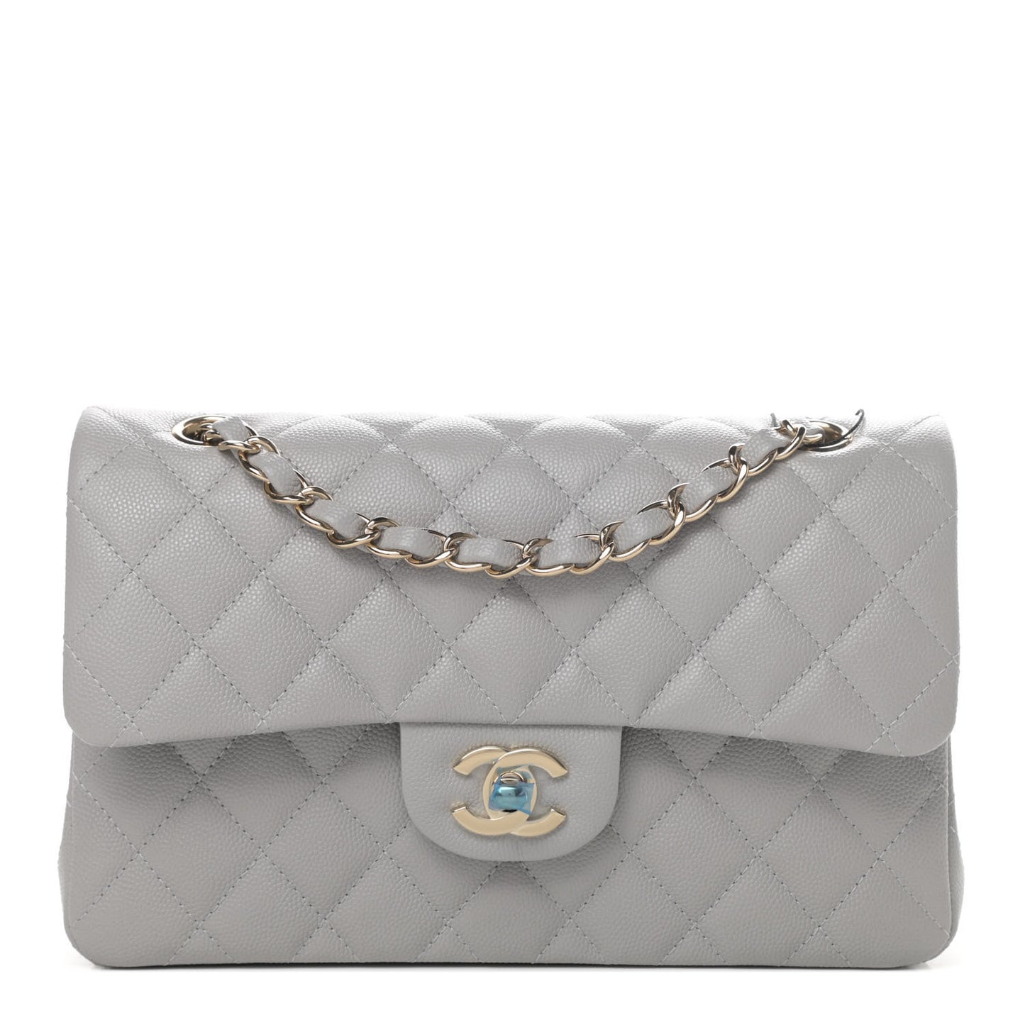 Caviar Quilted Small Double Flap Grey