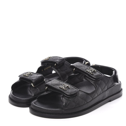 Chanel Grained Calfskin Velcro Dad Sandals 38.5 Black 3 of 9