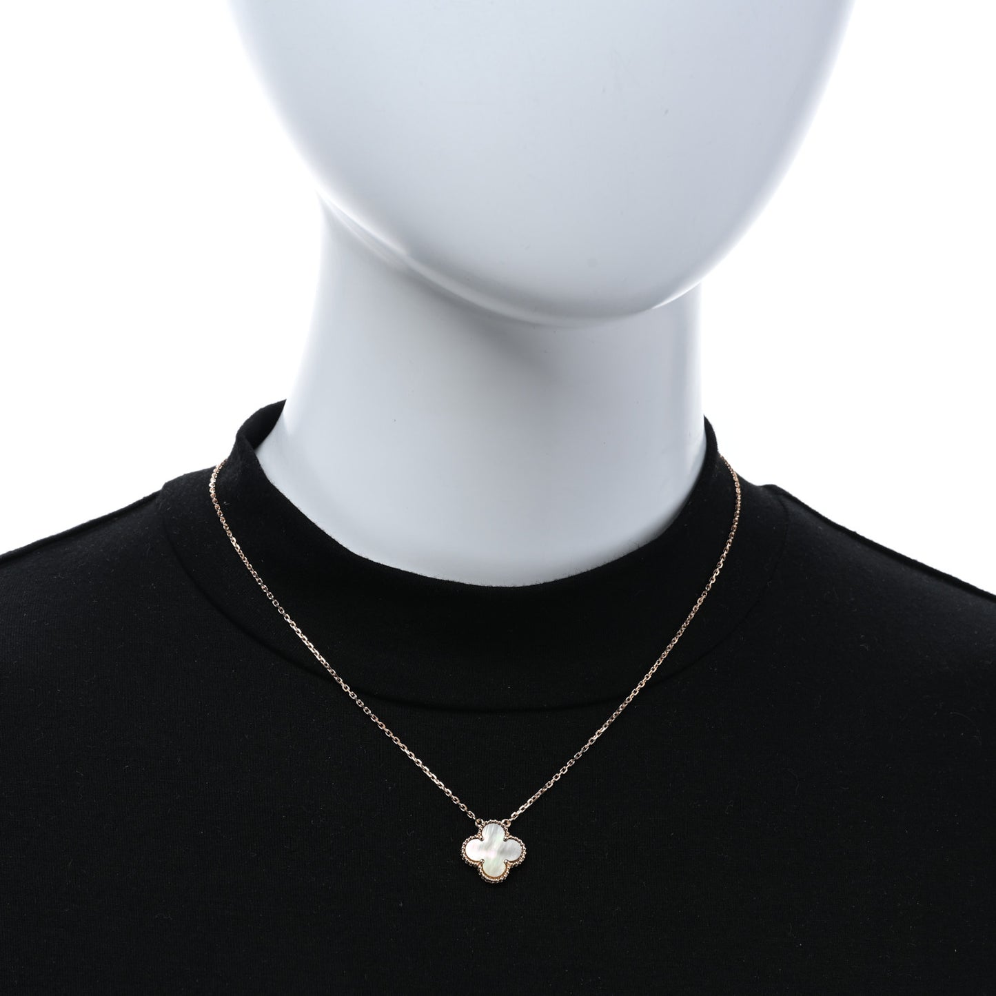 18K Rose Gold Gray Mother of Pearl Vintage Alhambra Pendant Necklace