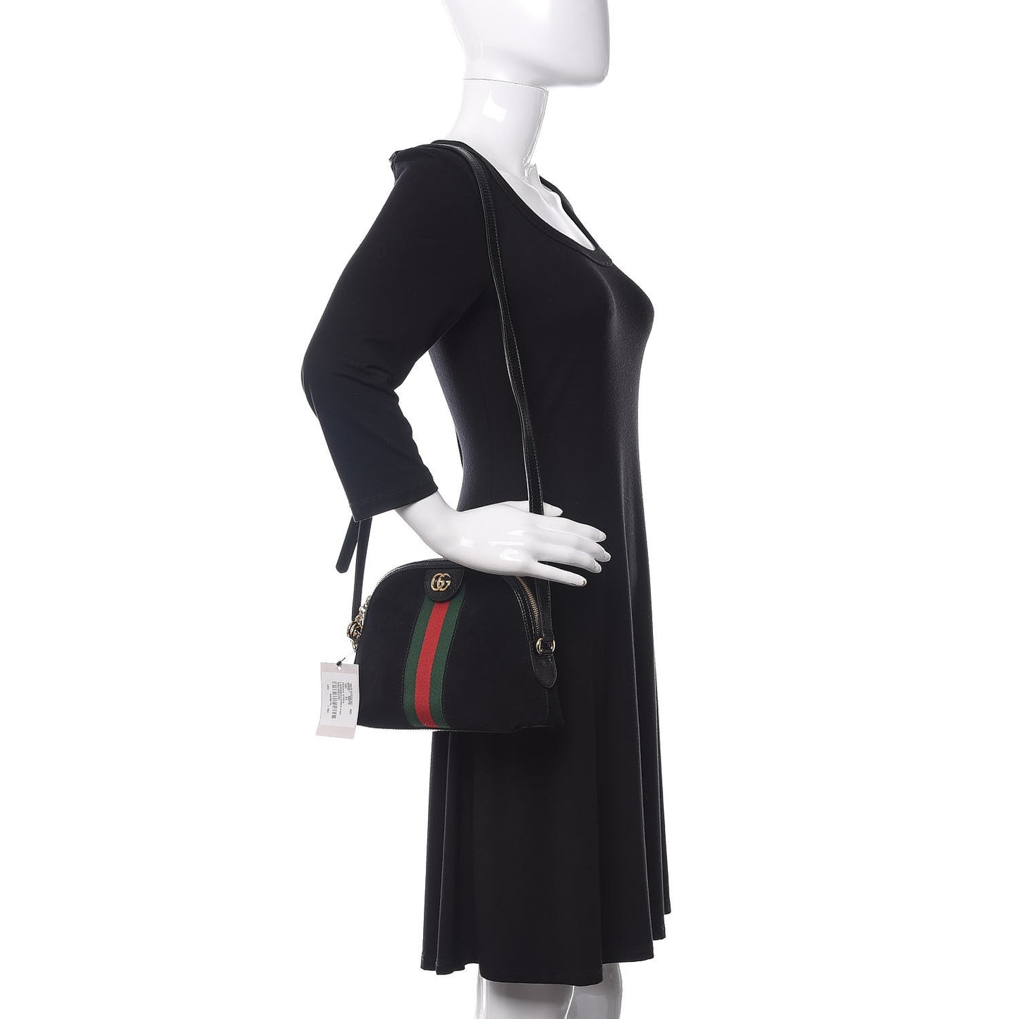 Suede Patent Web GG Small Ophidia Dome Shoulder Bag Black