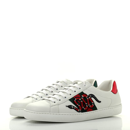 Gucci Calfskin Ayers Kingsnake Embroidered Mens Ace Sneakers 10 Green Red 3 of 10