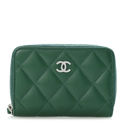 Chanel Lambskin Quilted Zip Around Coin Purse Wallet Green 1 of 8