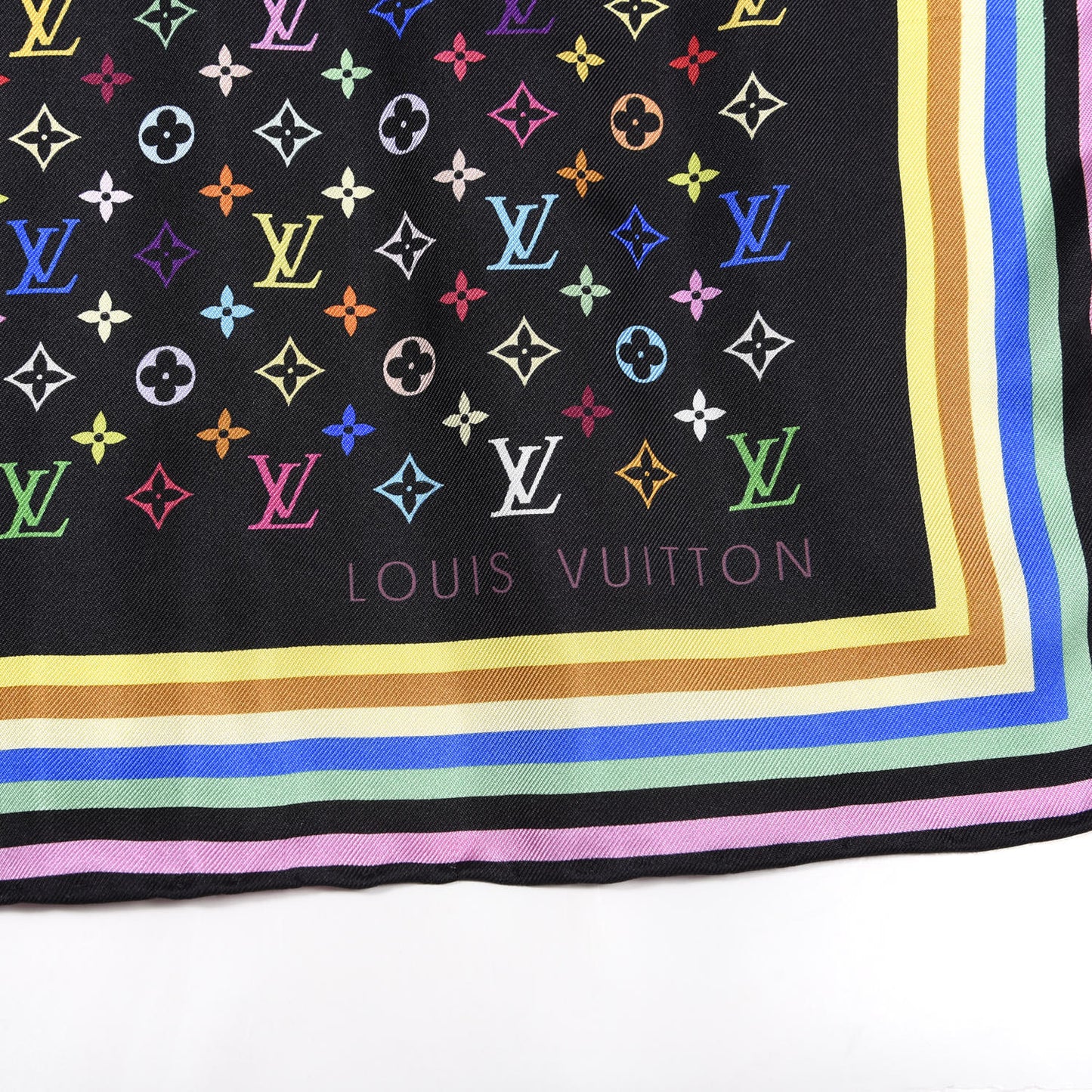 Silk Monogram Multicolor Square Scarf Black
