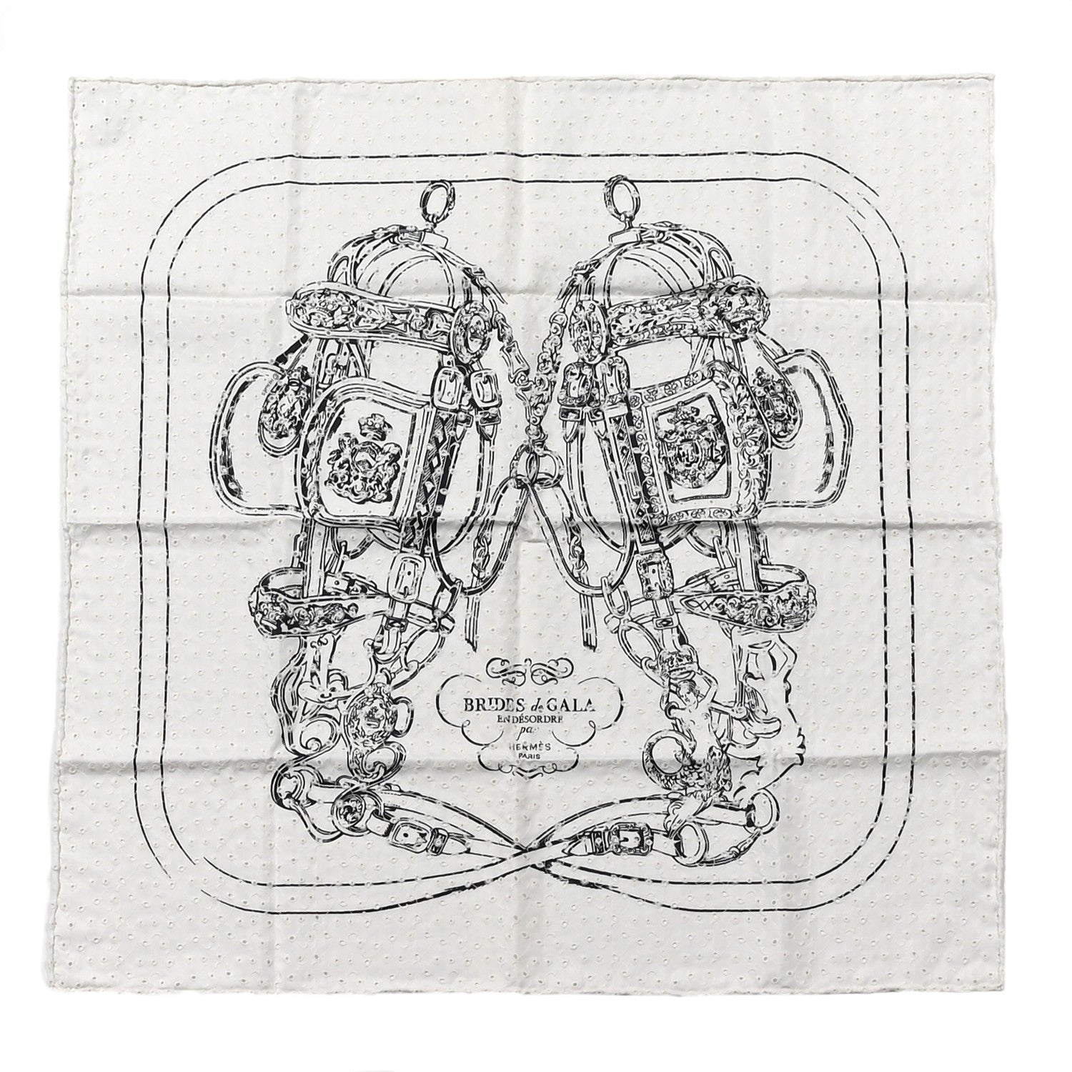 Hermes Silk Embroidered Brides De Gala Finesse Broderie Anglaise Scarf 70 White Black 1 of 4