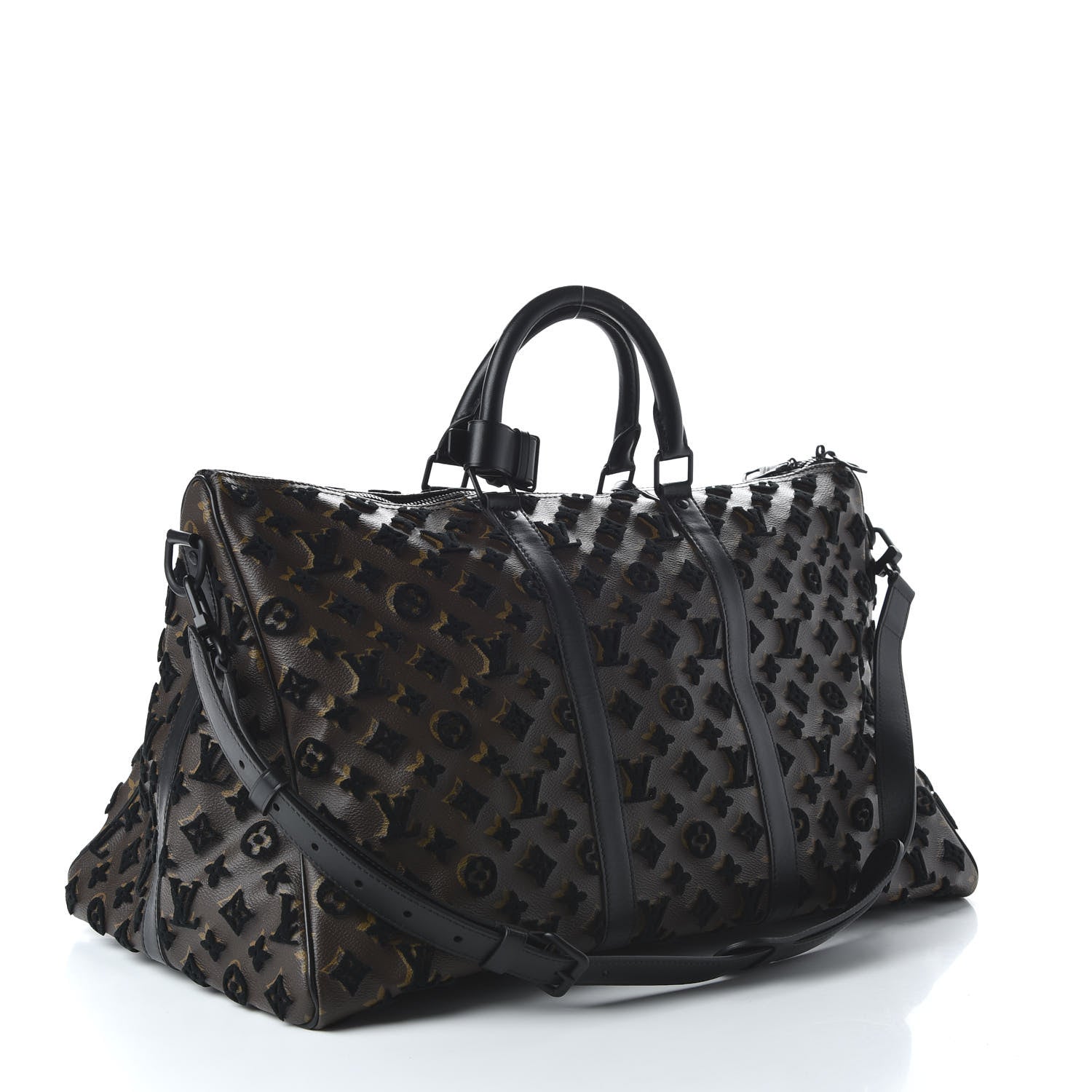 Louis Vuitton Monogram Tuffetage Keepall Triangle Bandouliere 50 Black 2 of 8