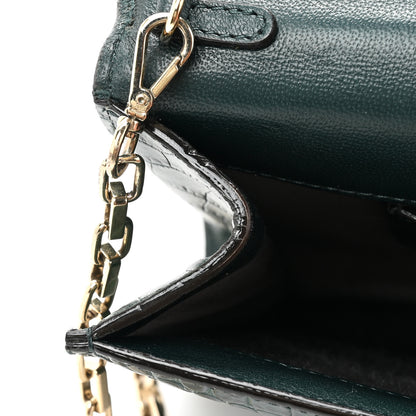 Jimmy Choo Calfskin Crocodile Embossed Varenne Chain Clutch Dark Green 12 of 19