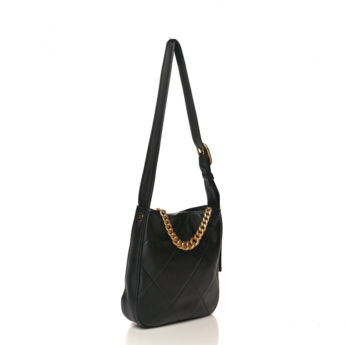Lambskin Quilted Large CC Chain Hobo Black