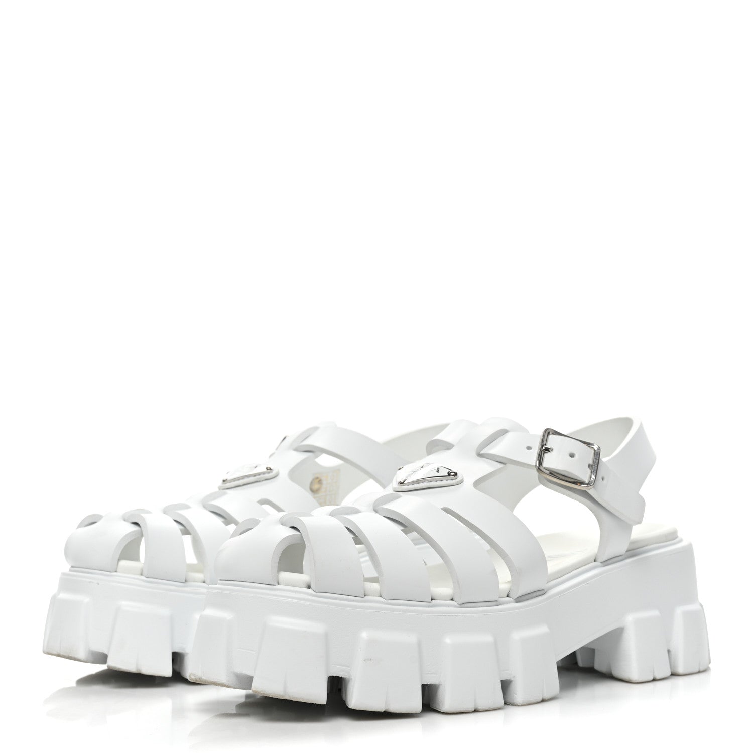 Prada Foam Rubber Metal Triangle Logo Monolith 55mm Cage Sandals 40 White 3 of 12