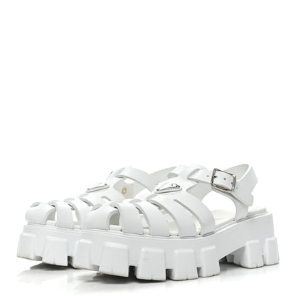Prada Foam Rubber Metal Triangle Logo Monolith 55mm Cage Sandals 40 White 3 of 12