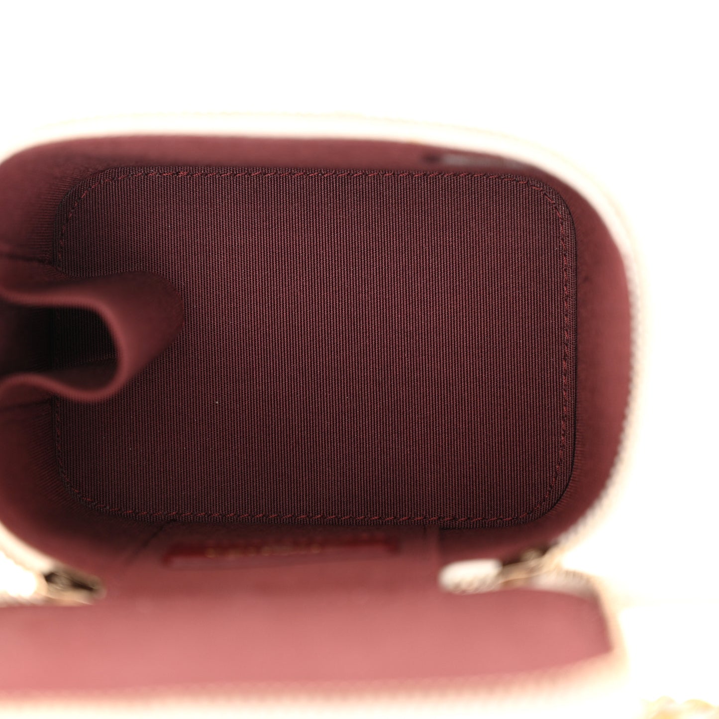Calfskin Quilted Mini Perfect Fit Vanity Case With Chain White