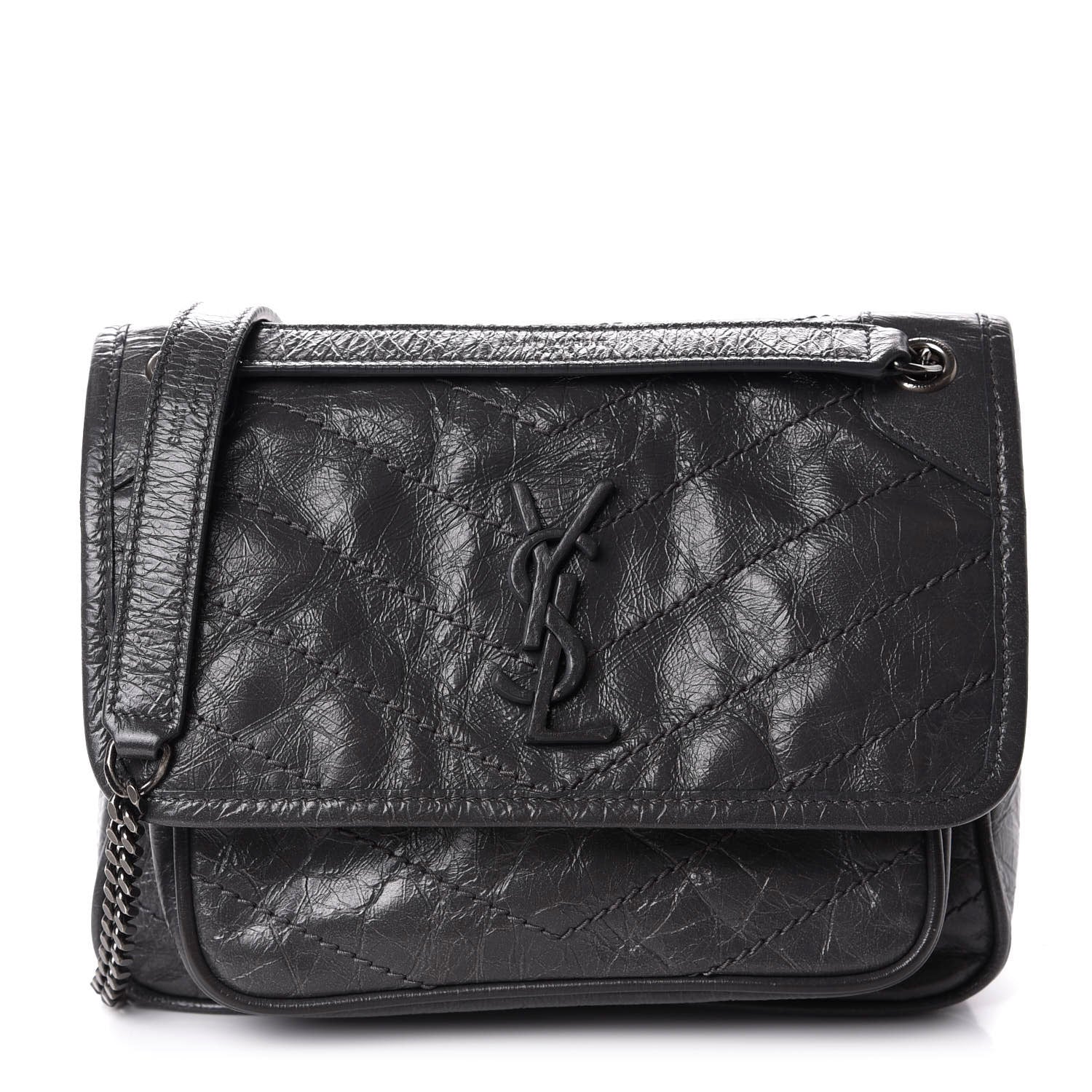 Saint Laurent Crinkled Calfskin Matelasse Monogram Baby Niki Chain Satchel Storm 1 of 11