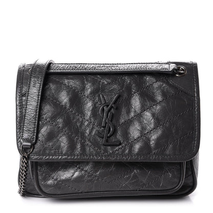 Saint Laurent Crinkled Calfskin Matelasse Monogram Baby Niki Chain Satchel Storm 1 of 11