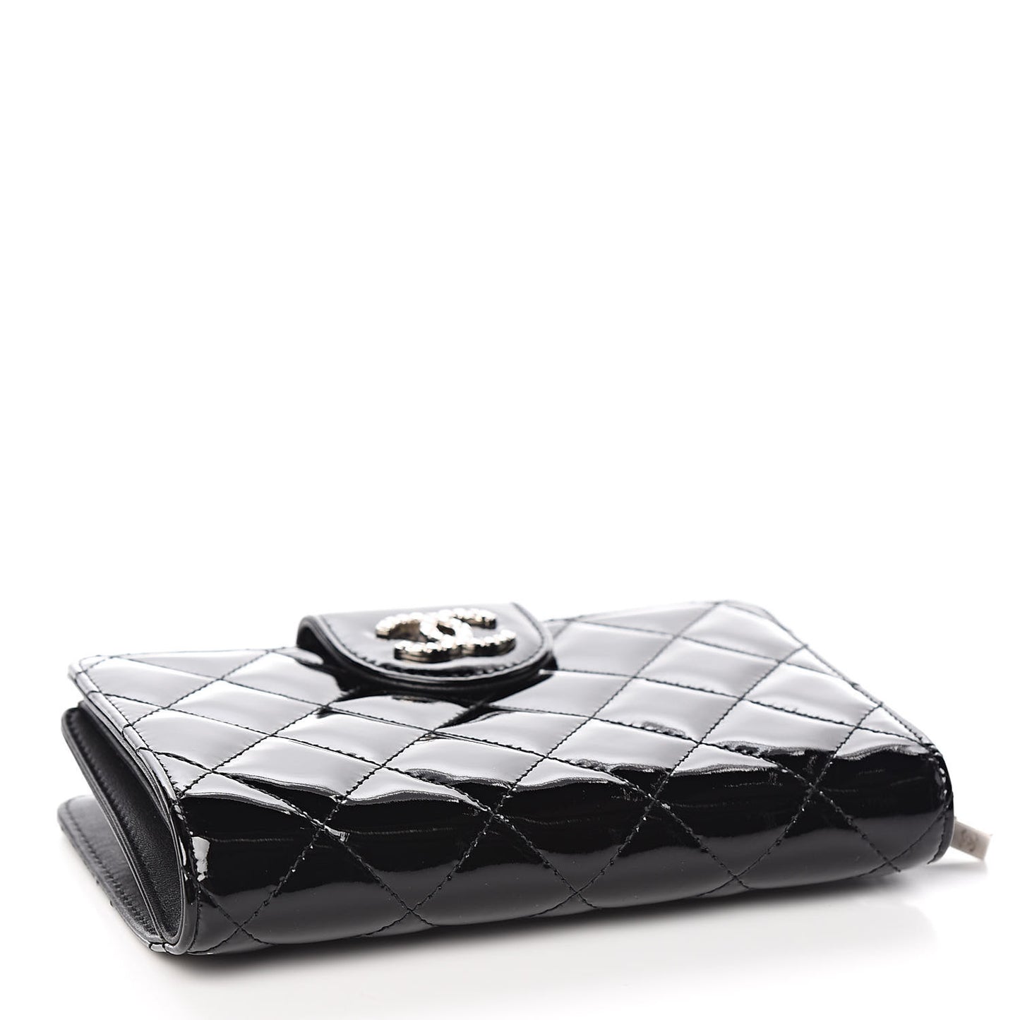 Patent Quilted Brilliant Zipped Pocket Wallet Black