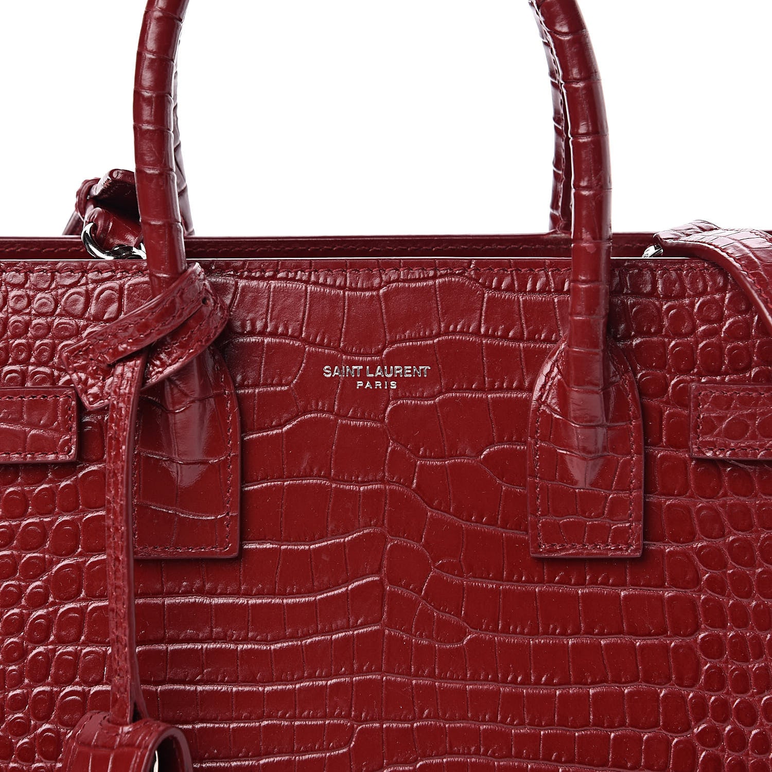 Saint Laurent Calfskin Crocodile Embossed Baby Sac De Jour Red 11 of 13