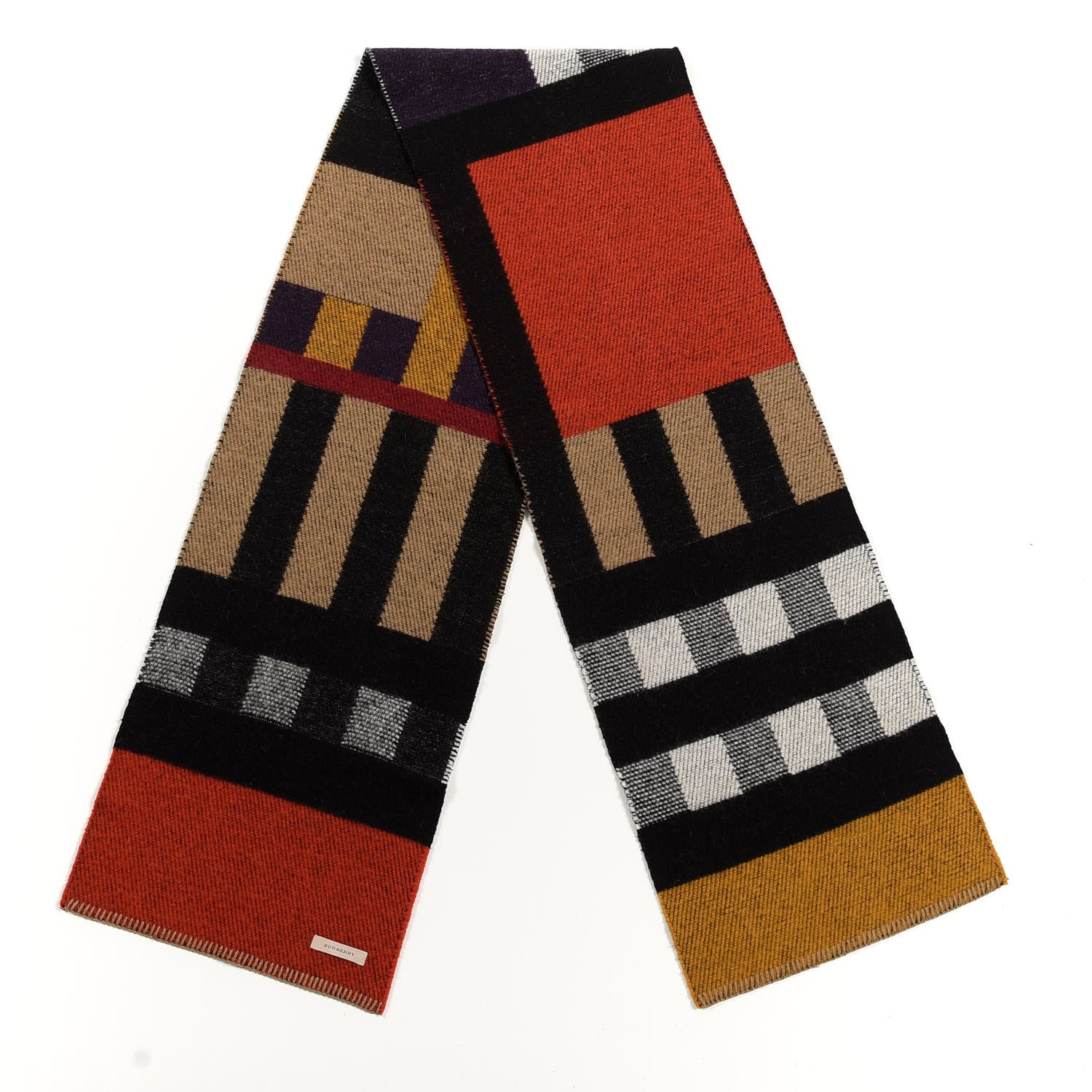 Burberry Wool Cashmere House Check Color Block Scarf Saffron 2 of 4