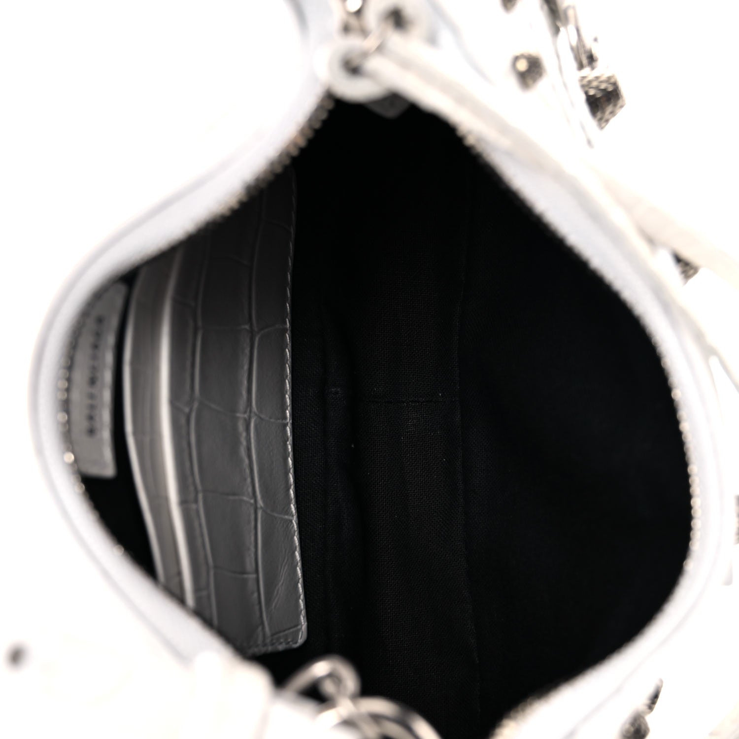 Balenciaga Extra Supple Calfskin Crocodile Embossed Le Cagole Mini Purse With Chain White 7 of 9