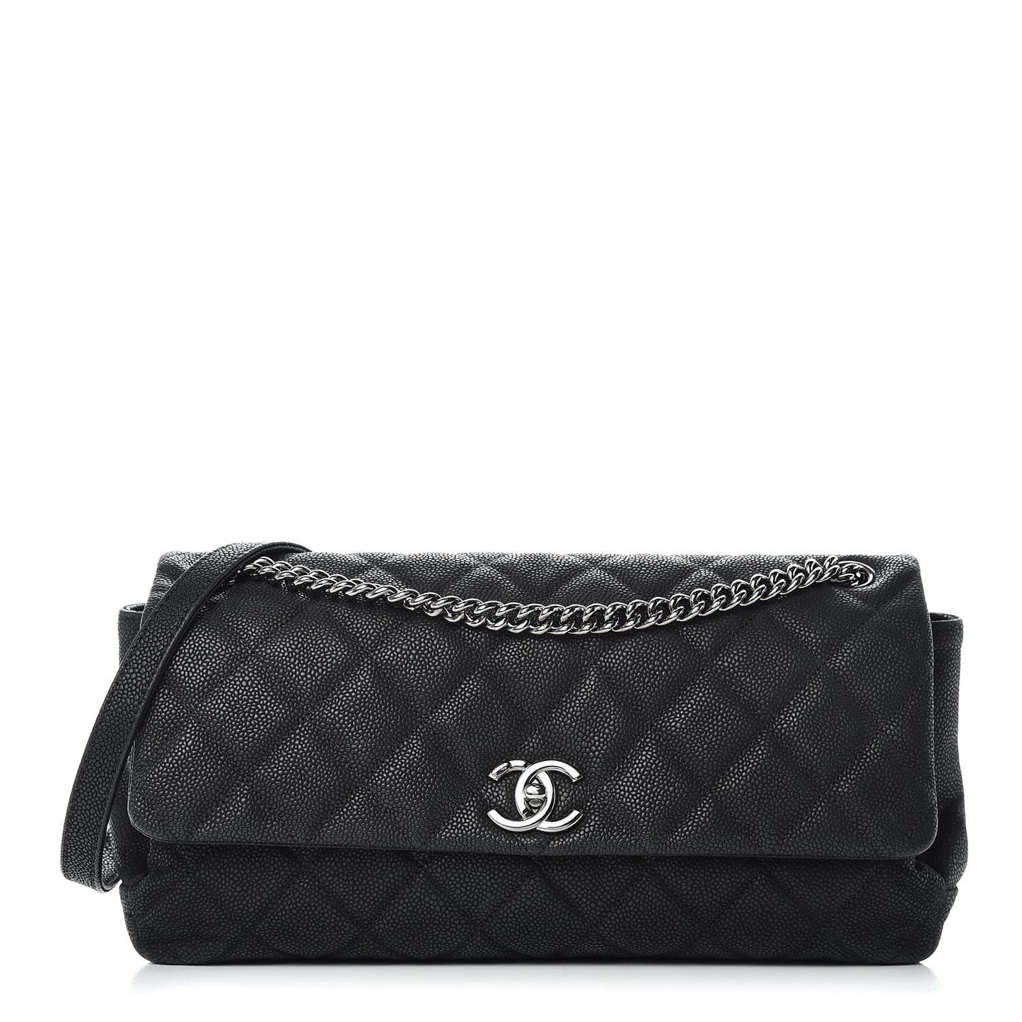 Iridescent Caviar Quilted Medium Lady Pearly Flap Black