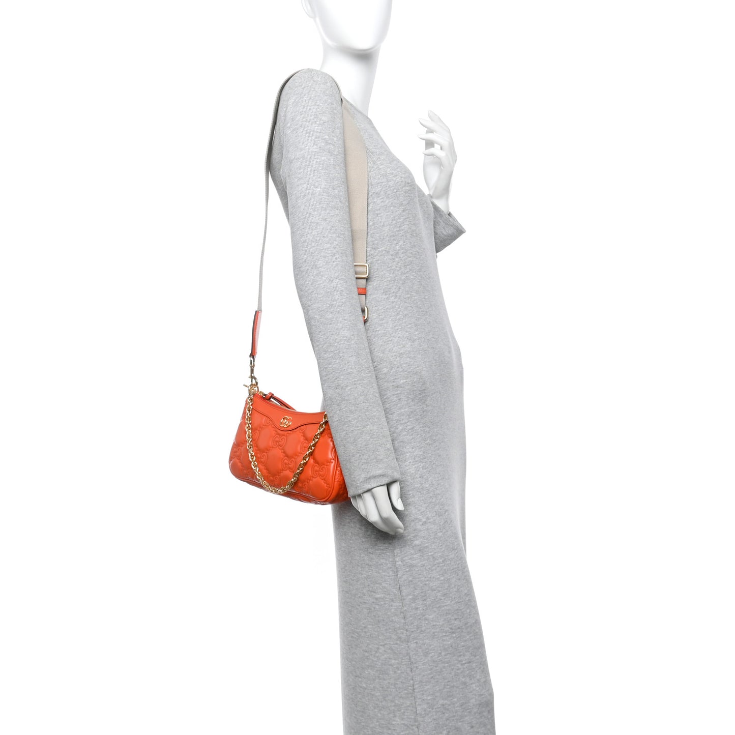 Calfskin GG Matelasse Chain Handbag Deep Orange Natural