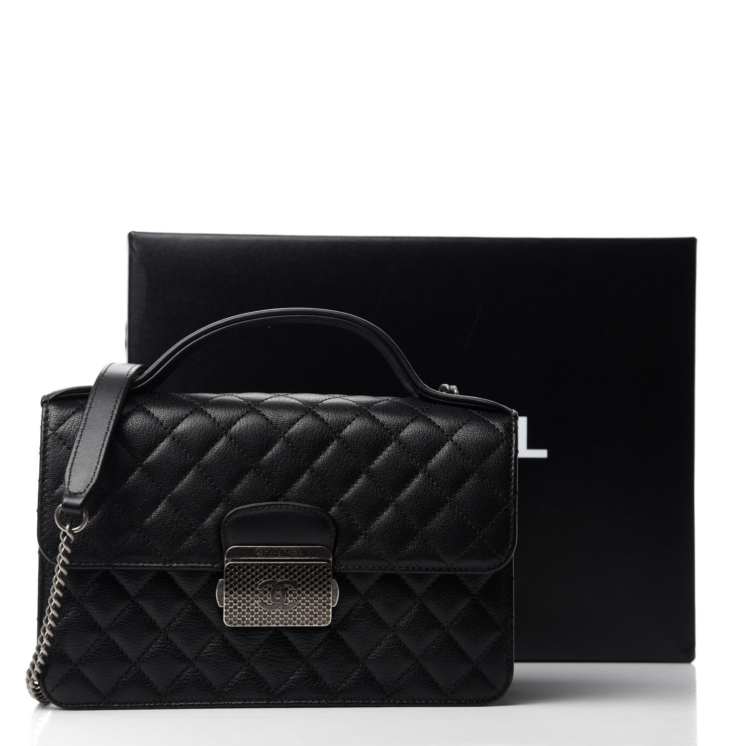 Chanel Goatskin Quilted Small CC University Top Handle Flap Black 11 of 11