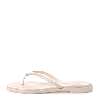 Chanel Goatskin CC Times Square Thong Sandals 38.5 Beige 1 of 11