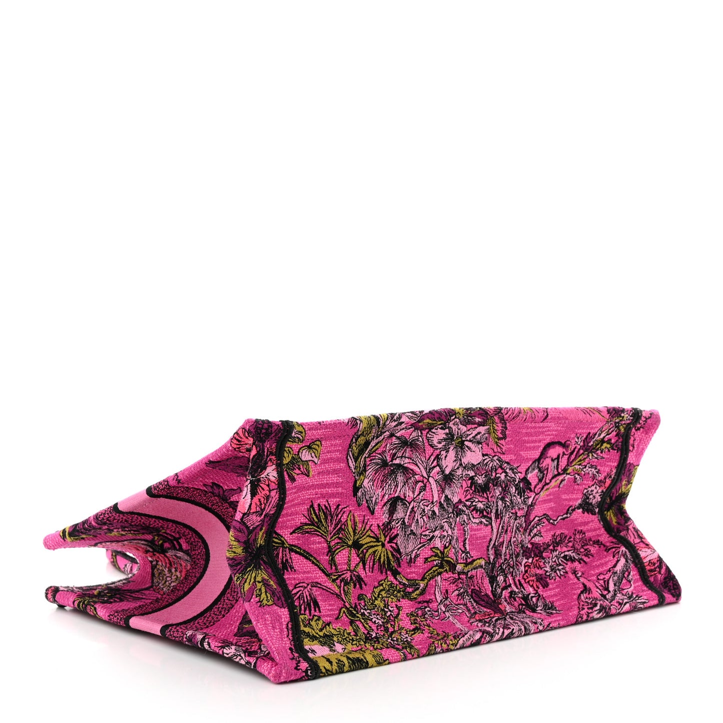 Canvas Embroidered Medium Toile de Jouy Voyage Book Tote Fuchsia Multicolor
