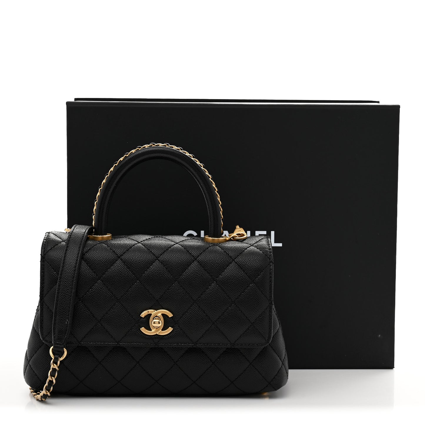 Caviar Quilted Mini Coco Chain Handle Flap Black