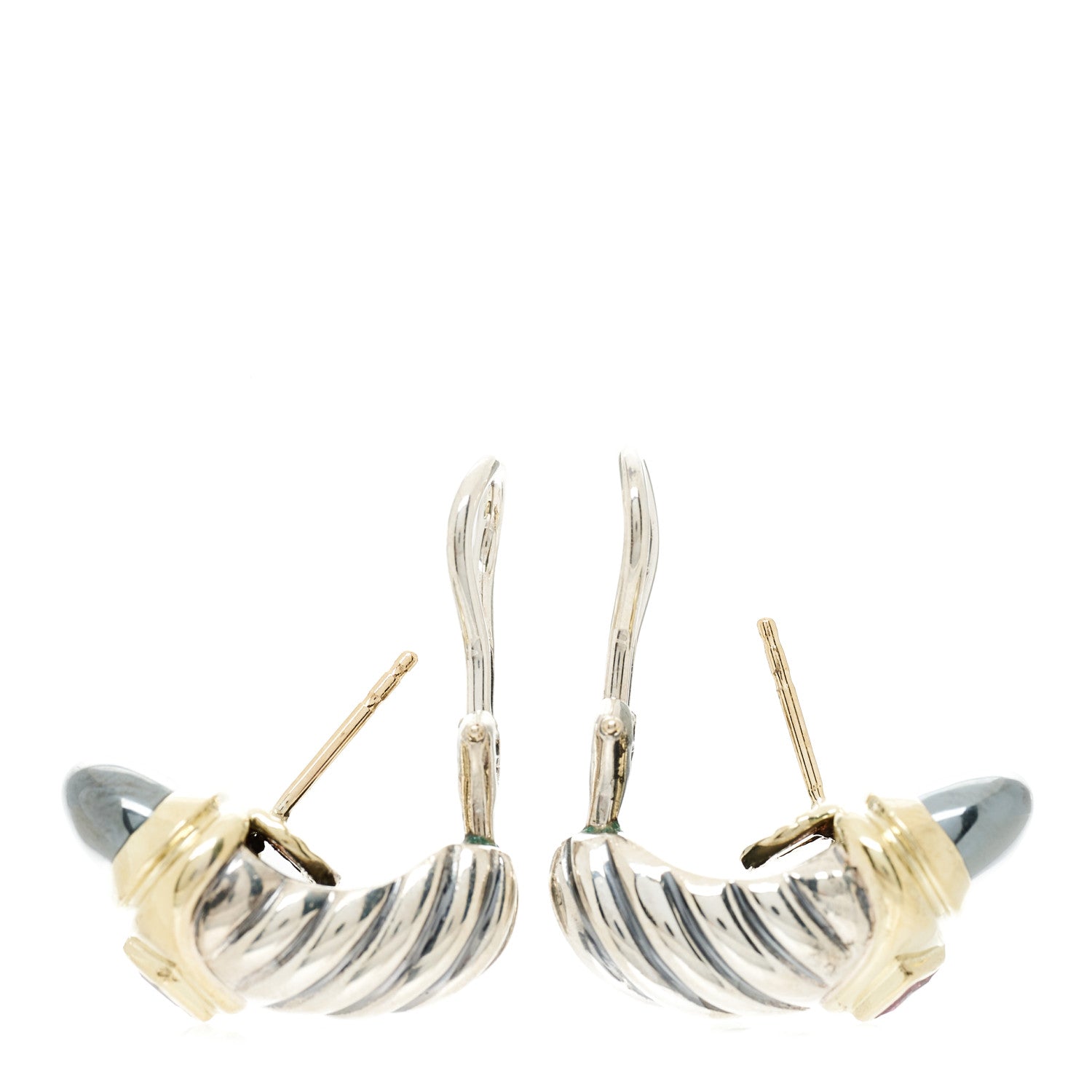 David Yurman Sterling Silver 14K Yellow Gold Hematine Rhodolite Shrimp Earrings 3 of 4