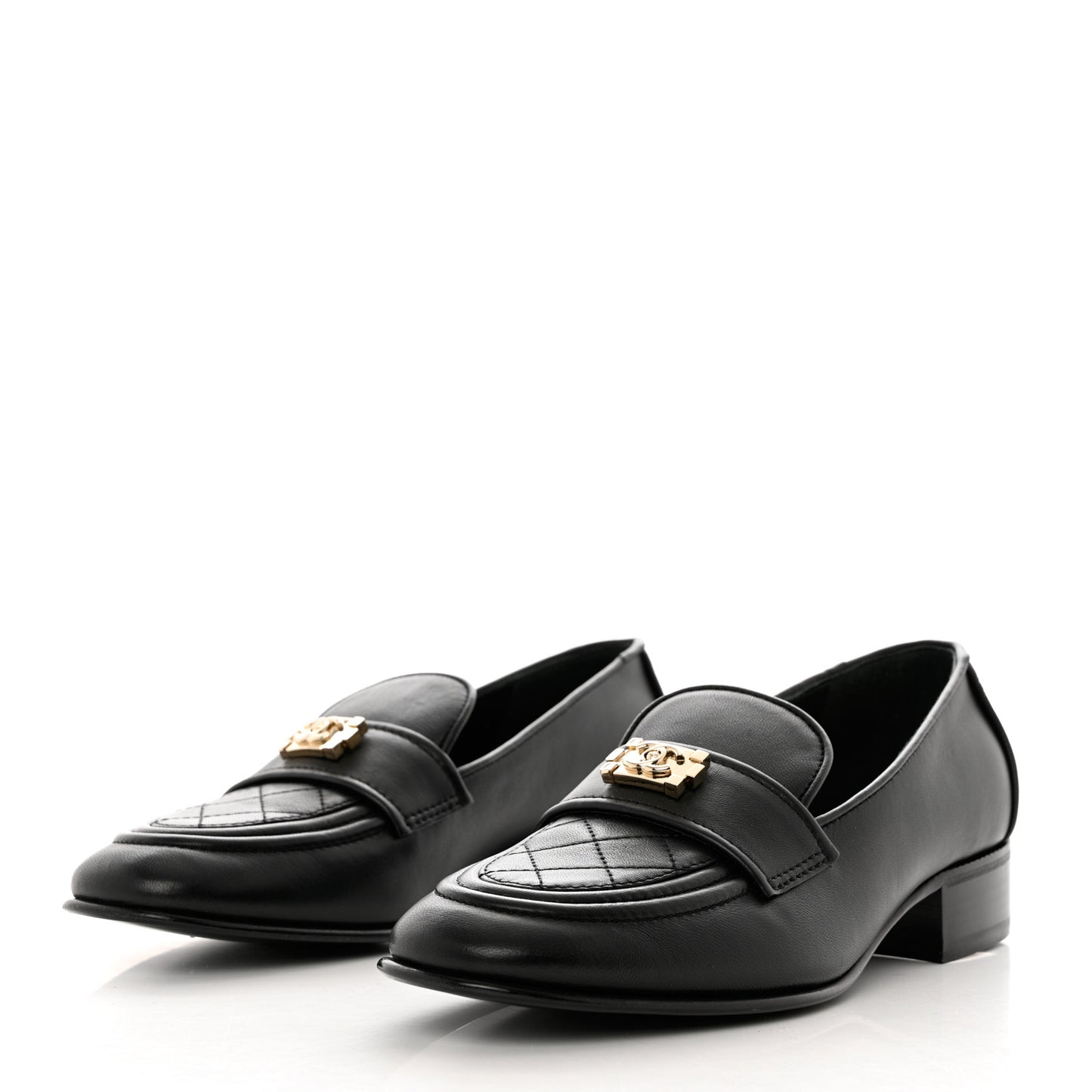 Lambskin Quilted Boy Loafers 38 Black