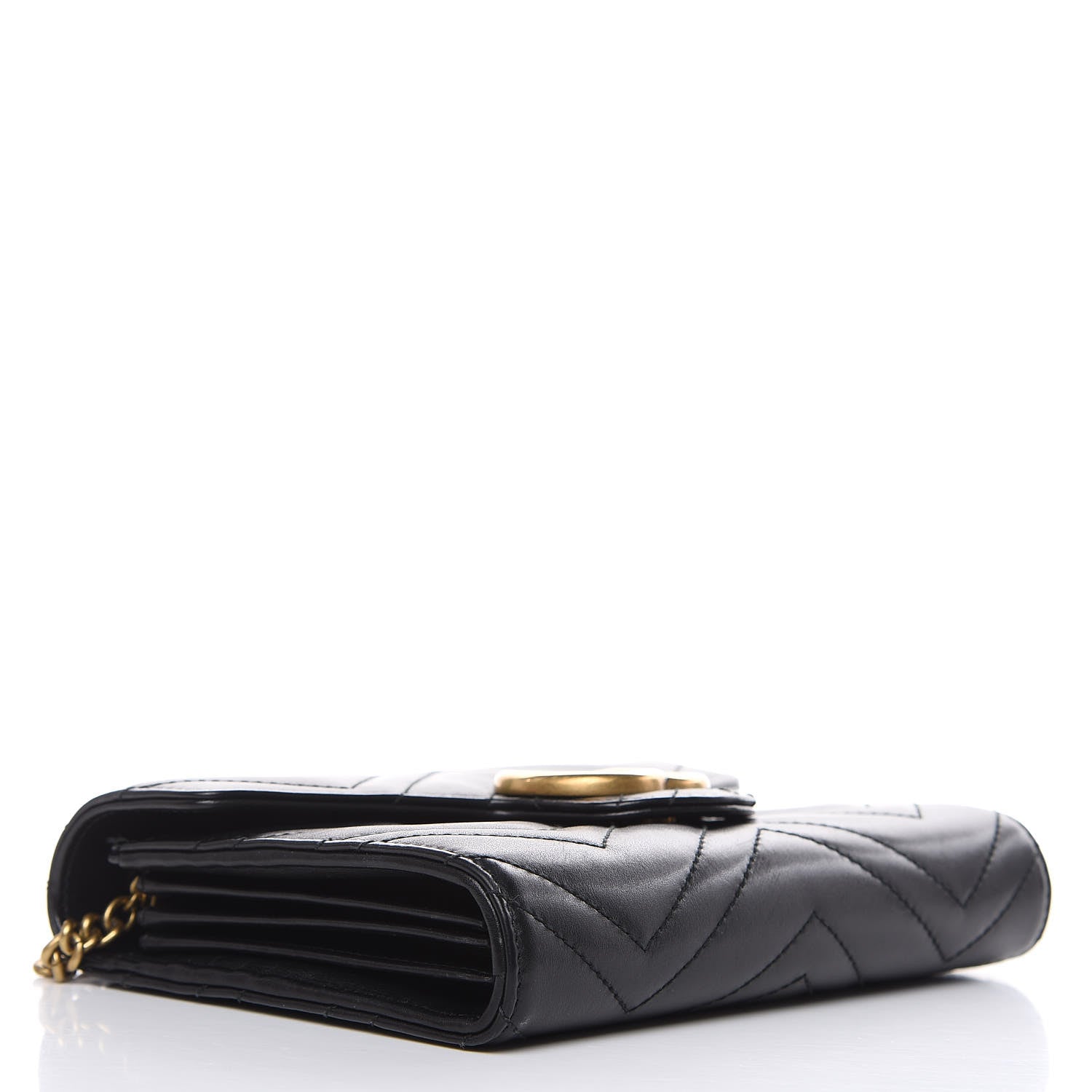 Gucci Calfskin Matelasse GG Marmont Chain Wallet Black 4 of 14