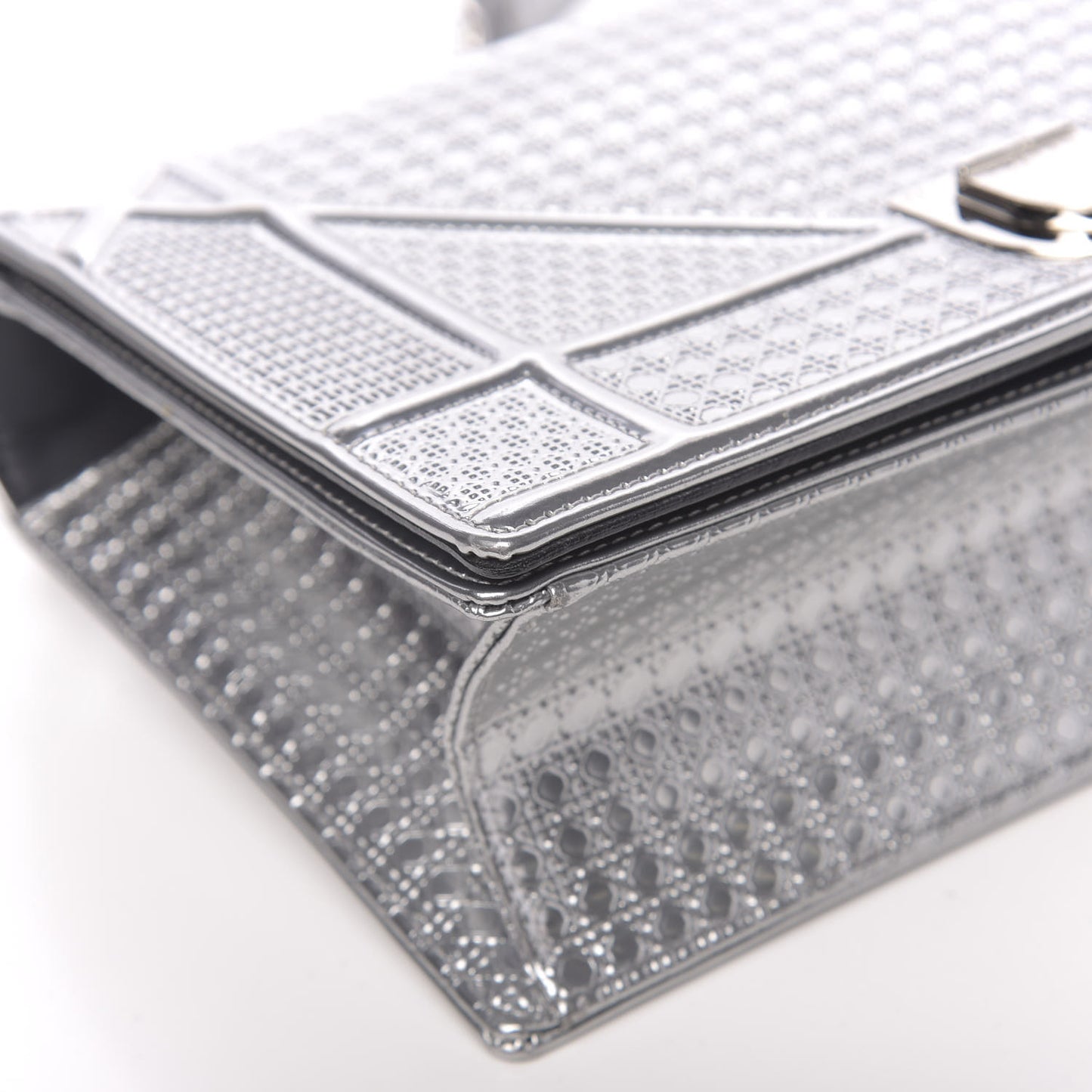 Metallic Patent Micro-Cannage Medium Diorama Flap Bag Silver