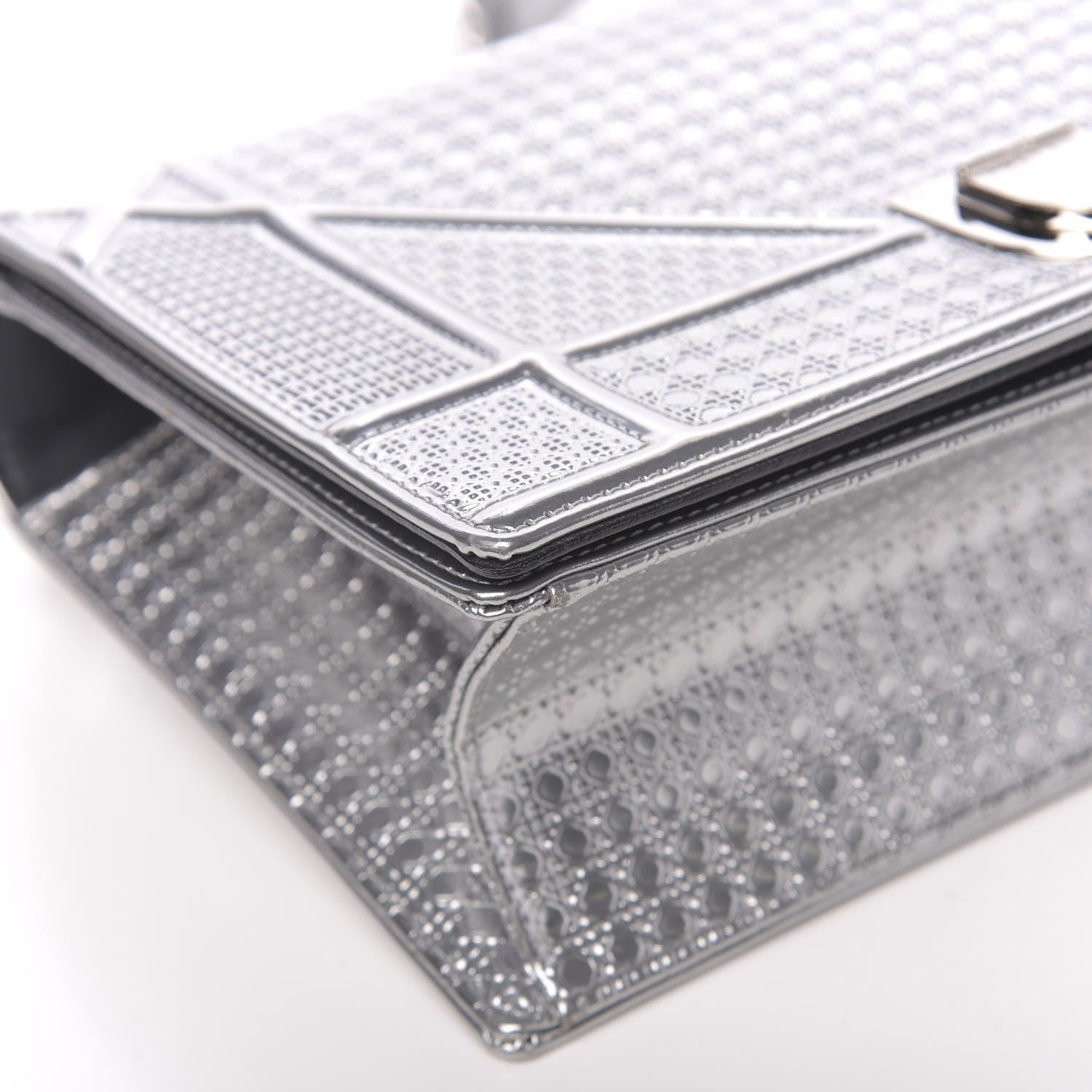 Christian Dior Metallic Patent Micro-Cannage Medium Diorama Flap Bag Silver 11 of 11